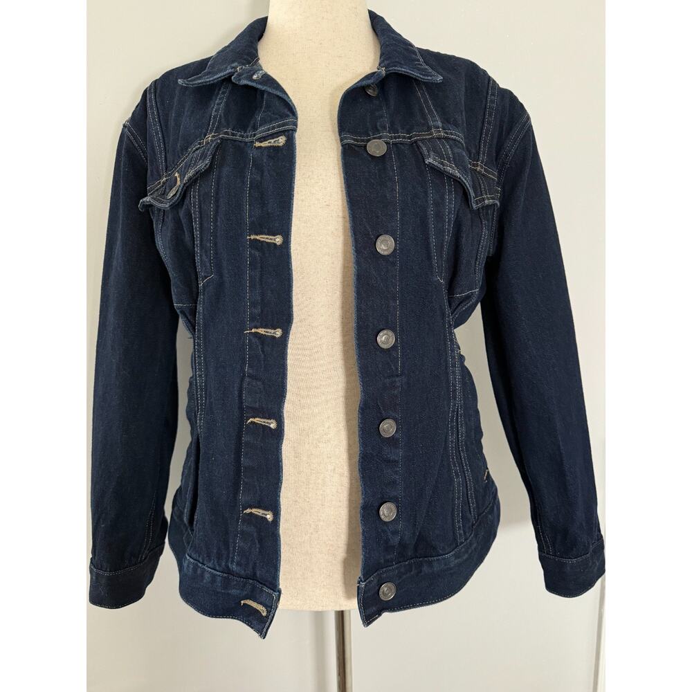 Current Elliott Corset Trucker Denim Jacket Dark Wash Hearst Blue Fitted Sz 2 M